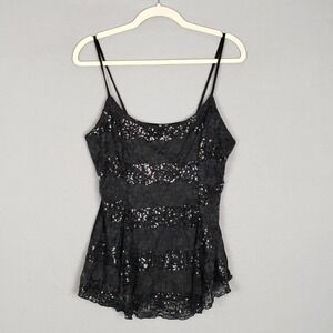 Vintage Toto Sequin Lace Babydoll Top Black Going Out Cocktail Party Size 2XL